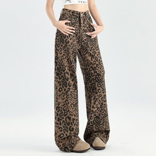 Leopard Print Jeans for Women Y2K Baggy High Waist Pants Cheetah Print Wide Leg Grunge Pants 2000s Vintage Cargo Pants4