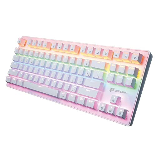 Teclado Gamer Mecanico Wolf Rainbow OEX Game TC605 Branco