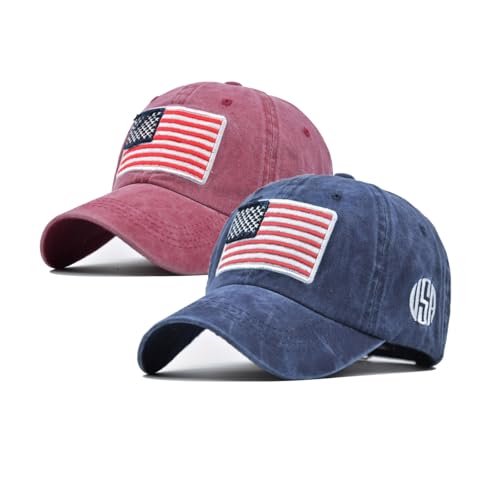 Image of 2-Pack USA Flag Hats for Men Baseball American Flag Hats for Men USA Cap USA Tactical Washed for Women