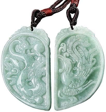 Green Jade Jadeite Carved Dragon Phoenix Double Couples Necklace Amulet Pendant for Lovers Women Men(Certificate,Set of 2) - Image 2