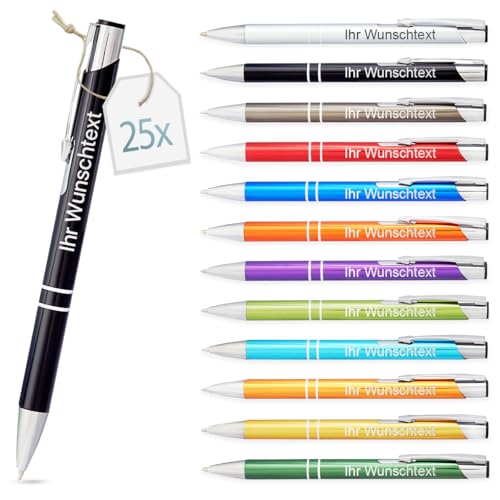 Kugelschreiber mit Gravur | personalisierter Stift mit Wunschtext | blaue Mine | Werbegeschenk & Werbeartikel | personalisierte Kulis für Hochzeit, Büro & Schule (Gemischt, 25 Stück) Kugelschreiber mit Gravur | personalisierter Stift mit Wunschtext | blaue Mine | Werbegeschenk & Werbeartikel | personalisierte Kulis für Hochzeit, Büro & Schule (Gemischt, 25 Stück)