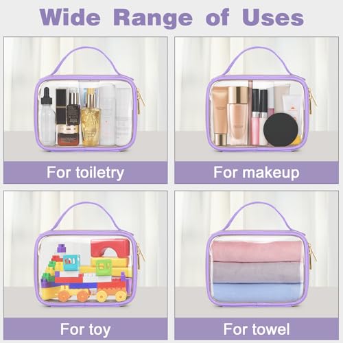 Image of Wedama TSA Approved Toiletry Bag, 2 Pack Clear Makeup Bags with Handles, Quart Size PVC Clear Cosmetic Bags for Women and Men, Carry on Airport Airline Compliant Bag, Purple