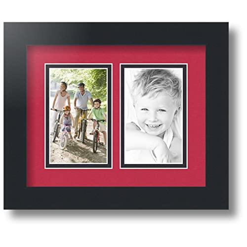 ArtToFrames Collage Photo Frame Double Mat with 2 - 3x5 Openings and Satin Black Frame