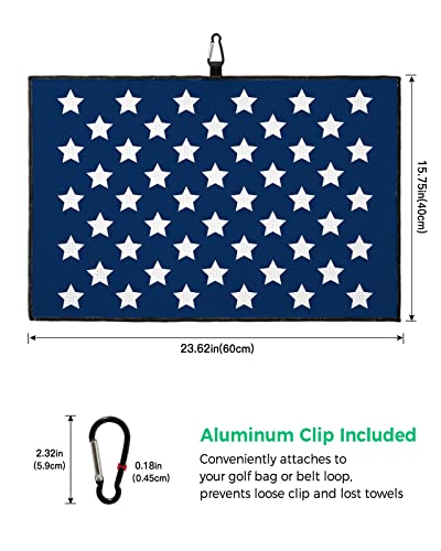Golf Towel Independence Day White Pentagram On Navy Blue,Waffle Pattern Microfiber Club Cleaner Golf Towels With Carabiner Clip For Women Men Dad,Usa Flag Stars Golf Towel For Golf Bags 24X16In #TOP2