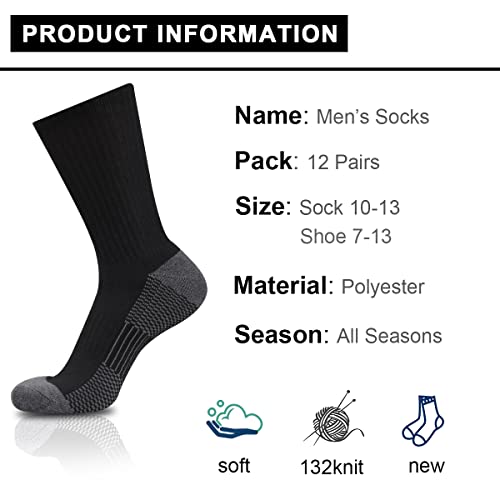 Coovan 12 Pack Crew Socks For Men Half Cushion Moisture Wicking Athletic Socks #TOP4