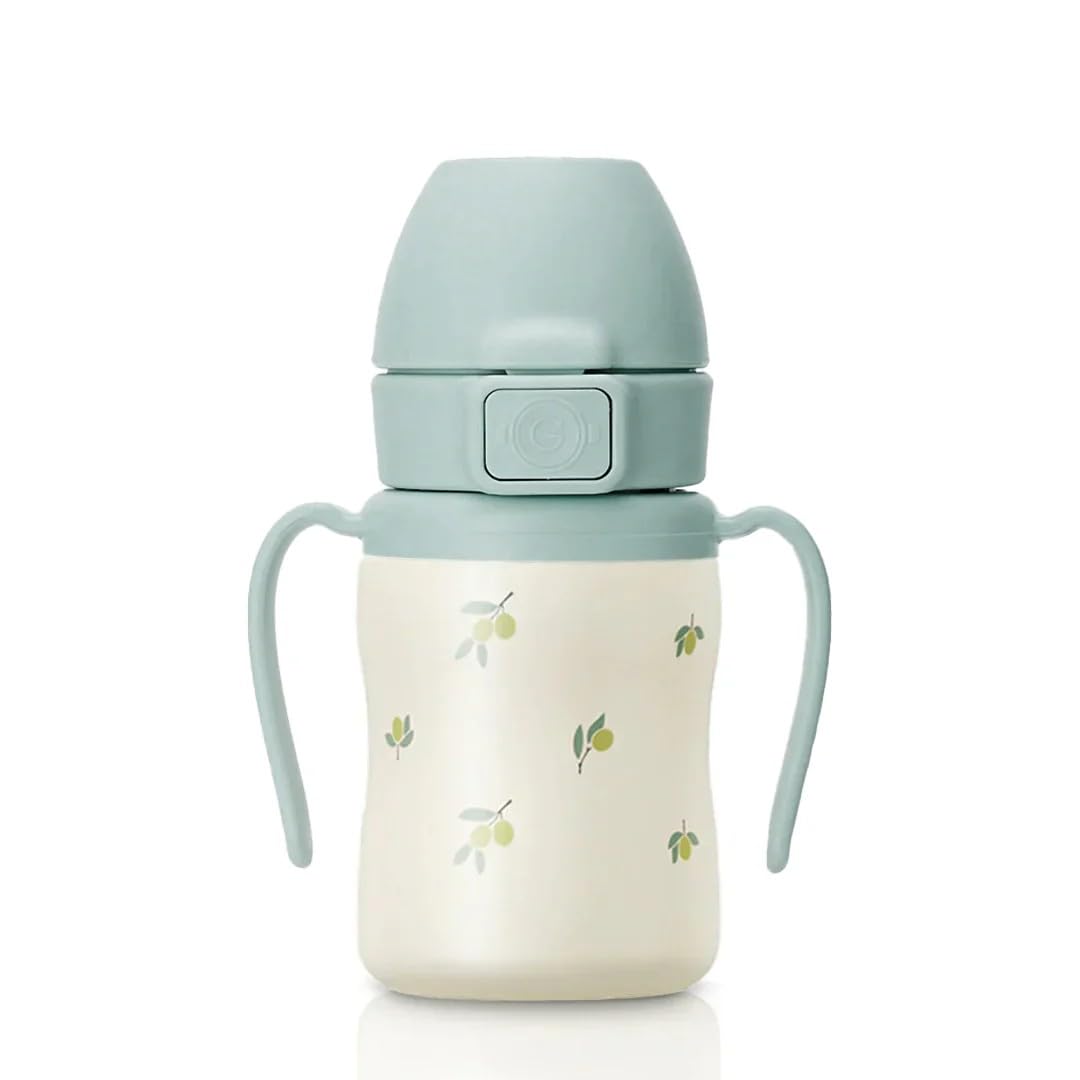GROSMIMI Insulated 316 Stainless Steel Spill Proof Straw Cup, Water bottle with Flip Top for Toddlers, BPA Free (olive, 6oz)