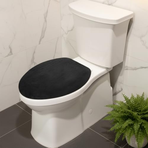 Tyqour Toilettensitzbezug 34x45 cm Toilettendeckelbezug Schwarzer Wc Deckelbezug, Weich, Passend Für Die Meisten Wc-Deckel, Mit Elastischem Rand, Maschinenwaschbar
