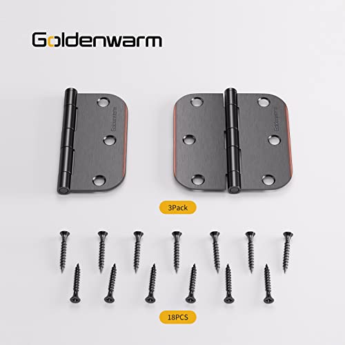 Goldenwarm 3 Pack Stainless Steel 3.5 Inch Oil Rubbed Bronze Door Hinges, Interior Door Hinges With 5/8" Radius Corners, Flat Hinges For Doors 3 1/2 Inches, 3 ½" Door Hardware For Bedroom Garage #TOP6