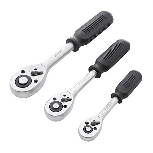 TOPWAY Llave de Carraca 1/2", 3/8" y 1/4" 3PCs, Mango para Llave de Tubo de Liberación Rápida de 24 Dientes, Herramienta Mecánica de Garaje de Reparación Automática 420010 Cover
