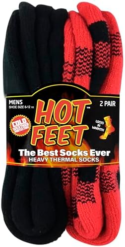 HOT FEET Thermal Socks for Men, Cold Weather, 2/4 Pack Thick Warm Socks, Winter Insulated, Stocking Stuffers, Size 6-12.5