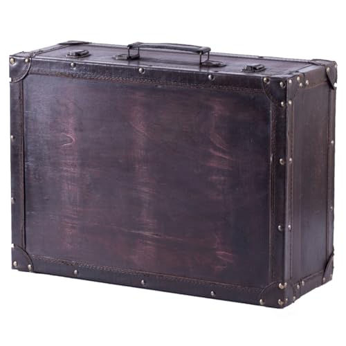 7 x 18 x 13 in. Vintage Style Wooden Suitcase with Leather Trim Brown