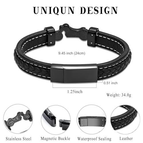 Pulsera crematoria de cuero para cenizas, 24cm, negra miniatura 2