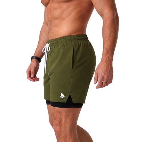 Image of BOLDSHARK Men's 2 in 1 Active Dual Shorts with Inner Tights Layer | Double Layer Short for Running, Gym & Sports