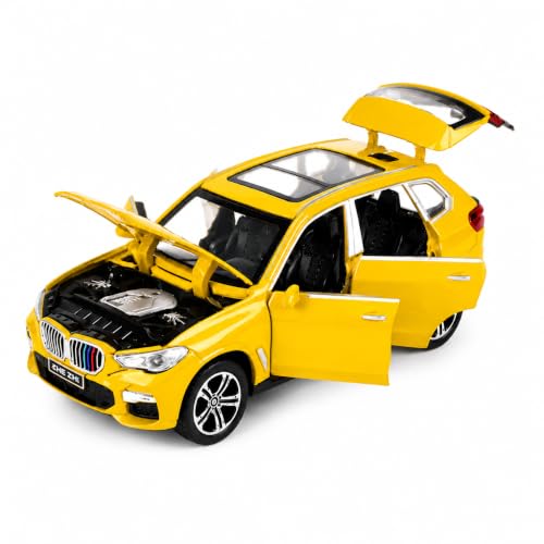 Image of 1:32 Scale New X5 Alloy Pickup Car Toy Metal Pull Back Diecast Car with Openable Door and Sound Light, Gifts Toys for Kids【Yellow】