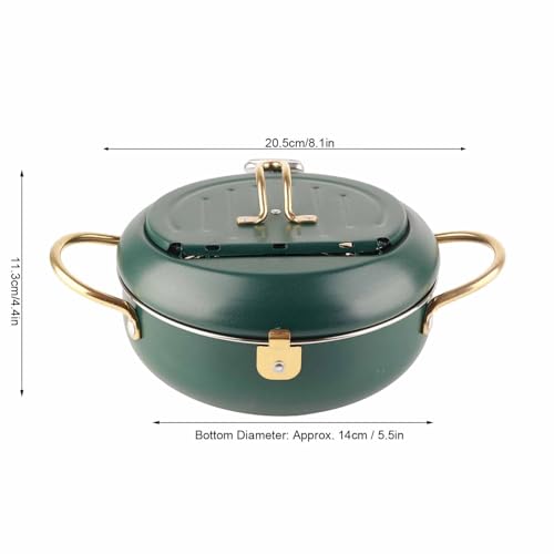 MOUMOUTEN Minifriteuse van roestvrij staal in Japanse stijl friteuse keuken visgarnalen minifriteuse met thermometer olieafdruiprek S 20 cm groen - Afbeelding 5