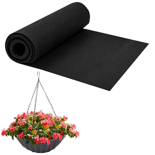 40x200cm/16x80Inch Felt Planter Liner Roll Non Woven Fabric Plant Liner Sheets Black Hanging Basket Liner Roll Coco Liners Roll Alternative Easy to Cut for Garden Flower Pot Window Box Animal Pet Mat