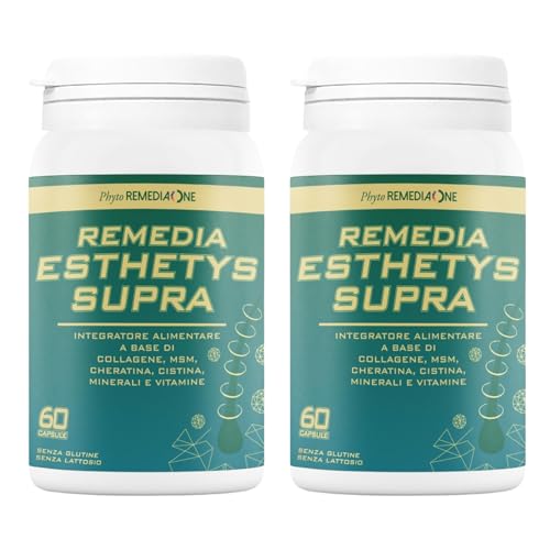 REMEDIA ONE Esthetys Supra Integratori per Capelli, con 12 Principi Attivi, Biotina, Cheratina e Zinco, Crescita Capelli Unghie - 60 Capsule (2 pezzi)