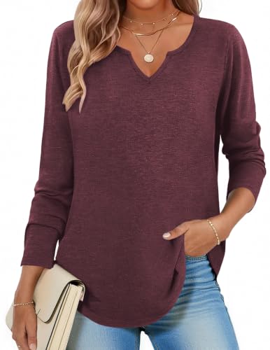 Image of Zeagoo Long Sleeve Shirts for Women Fall Tops Casual Dressy V Neck Blouses Boho Tunic Western Clothes Vacation Outfits