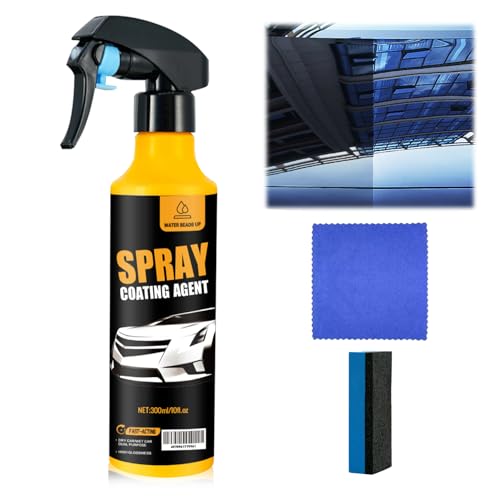 300ml Nano Car Coating Spray Kit Nano Hydrophobic Ceramic Coating Auto Paint Protection Ceramic Coating for Cars Includes Microfiber Cloth(1PC*300ml +1*Sponge+1*Cloth)