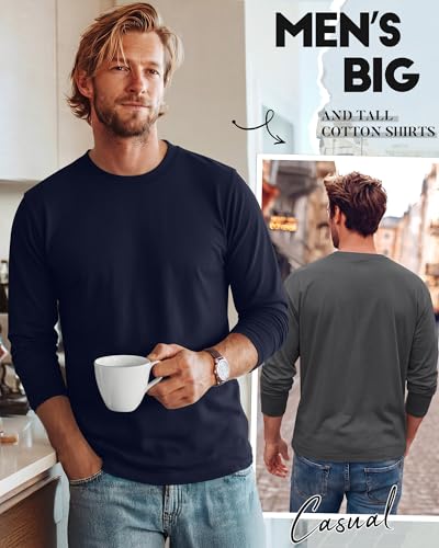 Image of August Alley 4 Pack Men's Big and Tall Cotton Shirts L-7XL, Long Sleeve Oversized Tops Loose Casual Large T-Shirts Basic Tee