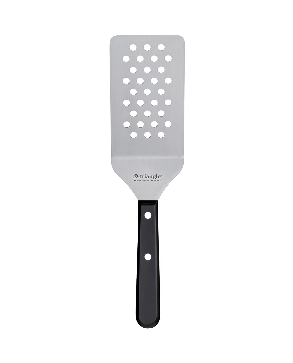 triangle Winkelpalette 14 cm, gelocht, Edelstahl – Profi-Palette | Gehärteter Stahl DIN 1.4021, genieter ABS-Griff, konischer Schliff – Küchenpalette für Profis - Made in Germany