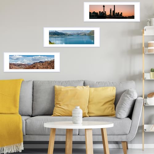 Image of JCJMY 10x30 Picture Frame with 8x24 Mat, Display Photo 8x24 with Mat or 10 x 30 Without Mat, Wall Hanging Large 10 by 30 Poster Frame with Plexiglass, White