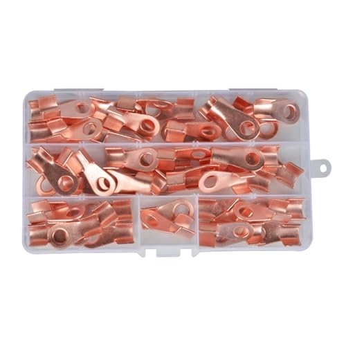 Cable Ends Terminals Connectors, 100pcs/box Wire Terminal OT-3A/5A/10A Non-Insulated Ring Cable Connector Diameter Red Copper Round Connector Bare Cell Open Lug(Ot-3a 100pcs)