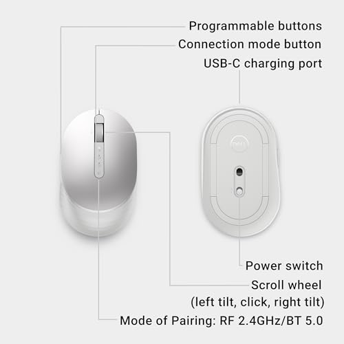 Dell Premier Wireless Mouse MS7421W, Rechargeable, Bluetooth | 2.4GHz, USB-C Charging, 3 Year Advanced Exchange, 7 Buttons, Platinum Silver - image 7