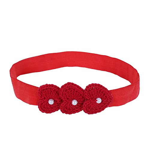 Image of Prapti Handicrafts Crochet Flower Headband For Newborn Baby Girls Infants Toddlers Photo Shoot Birthday Gift 0 to 1 year (Pack of 1 (red)