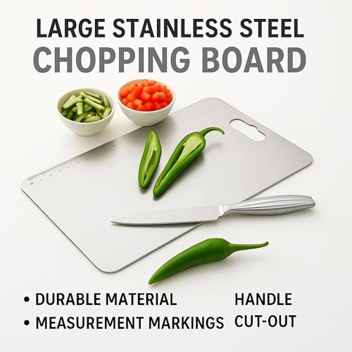Image of Sulfar Premium Stainless Steel Chopping Board - Large Size for Kitchen, Anti-Bacterial