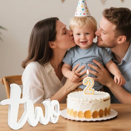 Image of Cliths 2nd Birthday Two Sign Wooden Table Centerpiece for Second Birthday Party Decorations Photo Booth Prop White Letter 32 x 16 cm