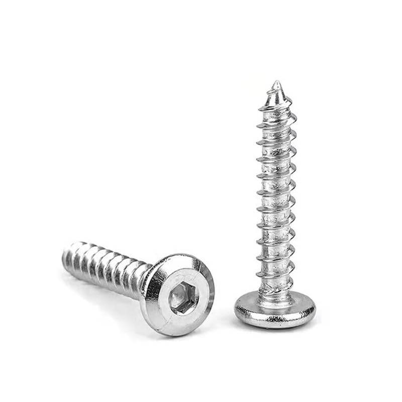 Image of Rely⇒VP INDUSTRIES (Pcs-25) M6.3x50 mm Allen JCB Head Self-Tapping Screw - Nickel Flat Head Furniture Bolt for Wood Boards, Cabinets, Cupboards & Chairs