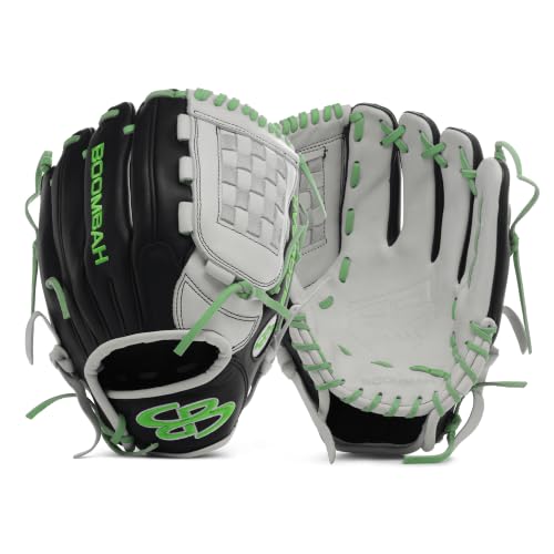 Boombah Softball Fielding Glove-B7 B-Web Black/White/Lime Green - Size RHT-12