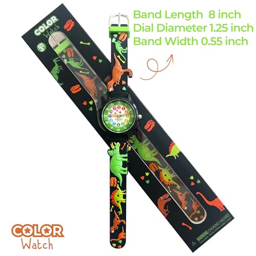 Image of Kids 3D Band First Watch - Analog Color Watch - Monster Trucks, Dinosaurs, Spider - Time Teacher - Girls, Boys, Children - School Watch