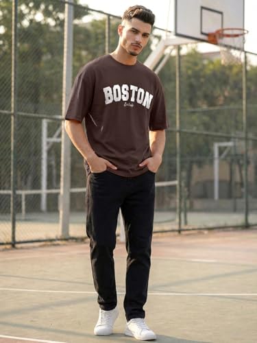 Image of LEOTUDE Men's Half Sleeve Round Neck Cottonblend Graphic Print Oversized Tshirt for Man