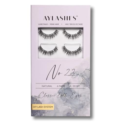 AYLASHES - DIY Wimpernextensions Maxi Box NO. 22 | 6 Paar Wimpern | bis zu 7 Tage Halt | Wimpern DIY Set für zu Hause | künstliche Wimpern | Klebewimpern | lash extension set