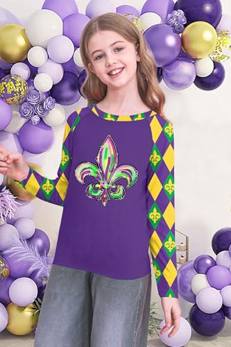 Image of Mardi Gras Shirt for Kids: Toddler Boys Girls Mardi Gras Long Sleeve Happy Carnival Outfits Mask Graphic Tee 4-12 Years