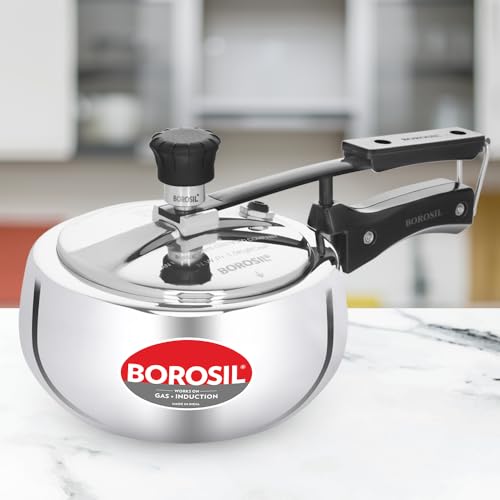 Image of Borosil Triply Pressure Cooker | SS304 Food Grade Stainless Steel | Even Heat Distribution | Gas Stove & Induction Compatible | Dishwasher Safe | 5 Years Warranty (1.5 L, Outer Lid)