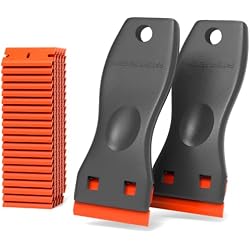 Plastic Razor Blades Scraper Tool - 2 Pack Wall Paint Remover with 100 PCS Blades Kit No Scratch Car Window Glass Wood Sticker Removal Floor Stove Kitchen Vinyl Adhesive Decal Tape Cleaning