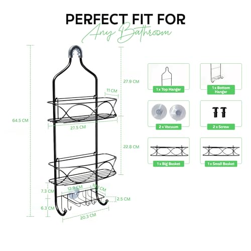 Image of MIORAH Hanging Shower Caddy for Bathroom Aluminium | Bathroom Organiser Without Drill | Bathroom Accessories Storage Organizer Black