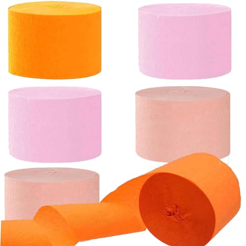 Image of We Moment Orange Pink Peach Crepe Paper Streamers 1.8 Inch Widening 6 Rolls,Orange Pink Party Decorations Streamer 82 feet per roll for Girl Birthday Baby Shower Wedding Party Decorations