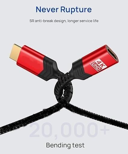Image of HDMI Extension Cable 4K 60Hz High Speed HDMI Extender Cord Male to Female Connector (HDR HDCP 2.2), Compatible with Roku TV Streaming Stick, Bluray Player, HDTV, Laptop, PC - (1.5meter) Red