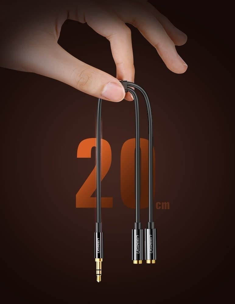 UGreen audio splitter 1x maschio a 2x femmina 3.5mm jack audio (senza microfono) nero 25cm