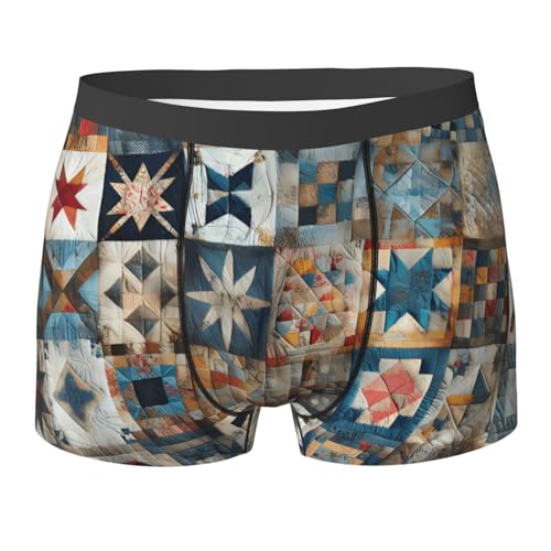 GKOKG Old-Fashioned Patchwork Quilt Men'S Breathable Boxer Shorts With Elastic Waistbandmedium Black