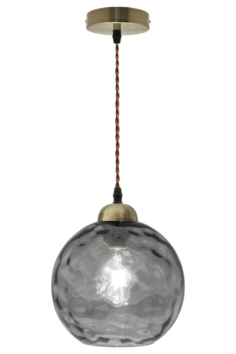 Vintage Smoked Glass Shade Ceiling Pendant Industrial Home Pub Diner Light H3005