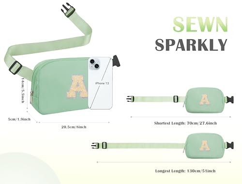 Image of COSHAYSOO Green Belt Bag Crossbody Initial Fanny Waist Pack Preppy Trendy Stuff Birthday Nurse Appreciation Easter Gifts for Preteen Teen Tween Teenager Girls 8 9 10 11 12 13 14 Year Old Letter A