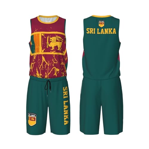 Sri Lanka Flag Grain (2) Basketball Jersey Uniform Suit for Men Adults Training Athletic Set