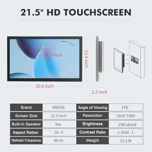 Image of 21.5 inch Industrial Touch Panel PC, Ratio 16:9 Multi-Touchscreen-Monitor,Wall Mounted Touch Screen Panel Computer,WiFi & Built-in Speakers,IP65 Front,Win 11 I7 RAM 8G+512G SSD