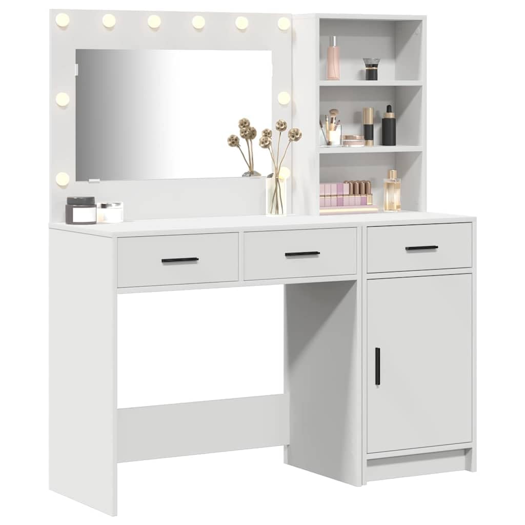 Tocador de tocador, cosmético, mueble de maquillaje, espejo con iluminación, cajón y espacio de almacenamiento, organizador de madera para dormitorio, vestidor y habitación de niña, moderno