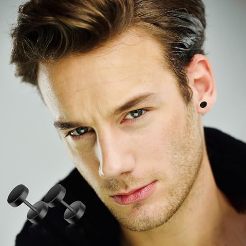 6 Pairs Black Stud Earrings for Men Women Faux Gauges Earring Fake Earrings Stainless Steel Stud Earring, 4-10mm3